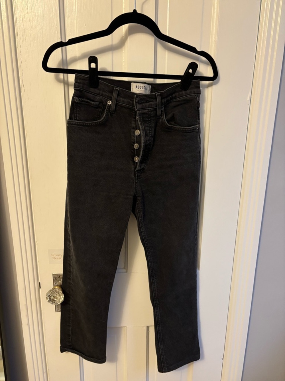 Agolde Black Straight-Leg High-Rise Button-Fly Jeans